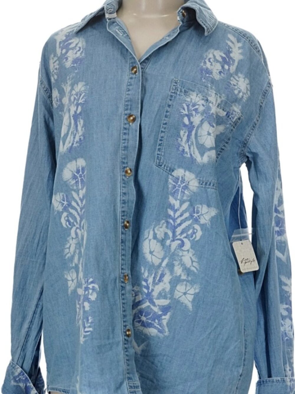 NWT Free People We The Free Airbrushed Blossom Shirt Coastal Cowgirl Sz M $198 - Picture 5 of 11